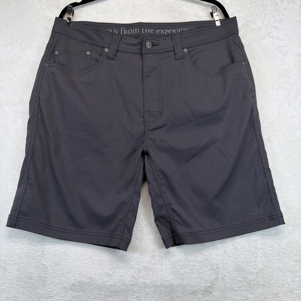 prAna Brion Shorts Mens 36 Gray Stretch Hiking Travel Outdoor 9 Inseam